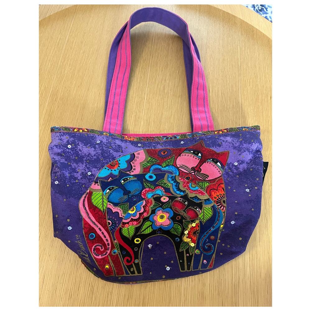 Laurel Burch Purple Multicolor Cat Motif Shoulder Bag